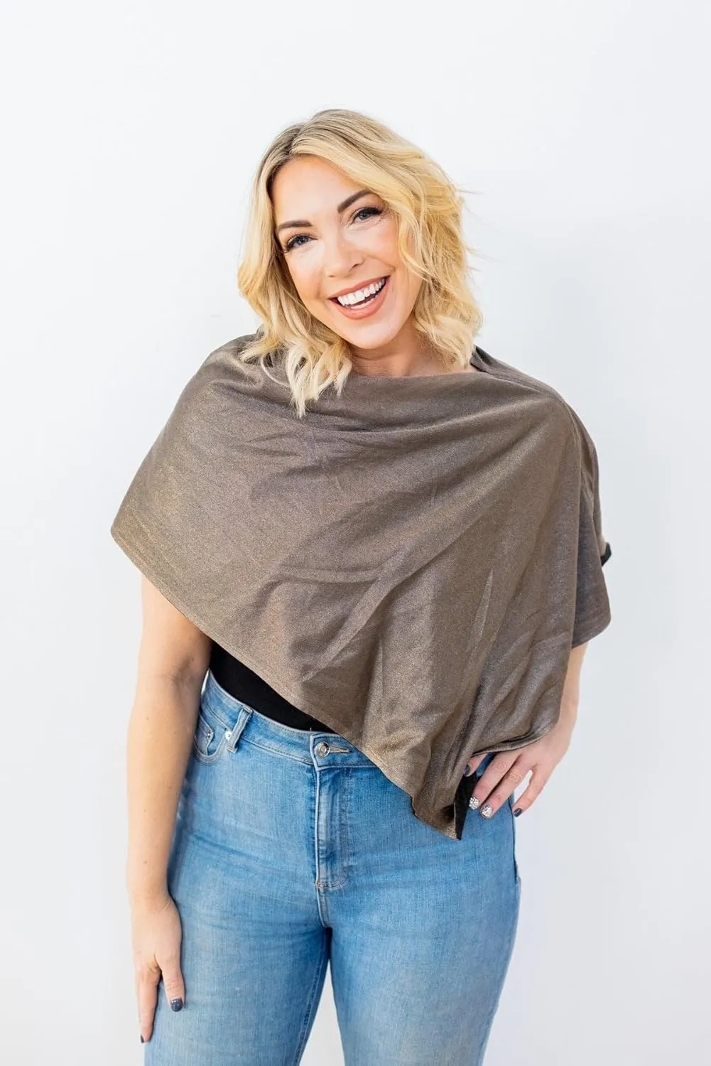 TRU47 Black-Silver Jersey Modal Poncho and Cape Knit | Temperature Regulating Poncho | 99.99% Pure Silver Thread Poncho Woven