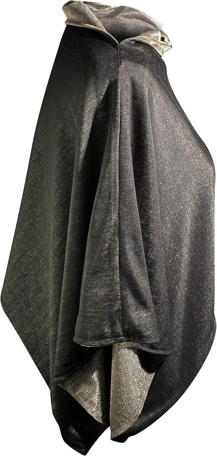 TRU47 Black-Silver Jersey Modal Poncho and Cape Knit | Temperature Regulating Poncho | 99.99% Pure Silver Thread Poncho Woven