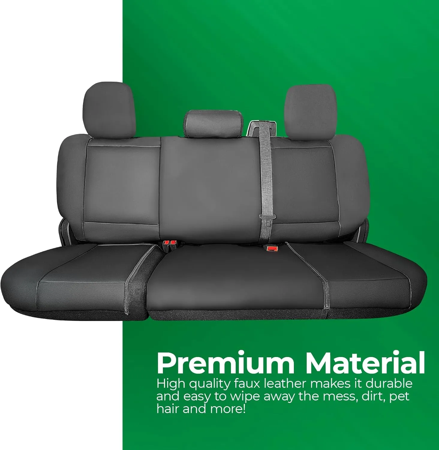 Truck Bench Seat Cover; Universal Design Fits Silverado F-150 Ram Sierra Titan Tundra Full-Size Pick-up Trucks; Faux Leather; All Folding Bench,Split or Standard Seats, Black (1370036SG)