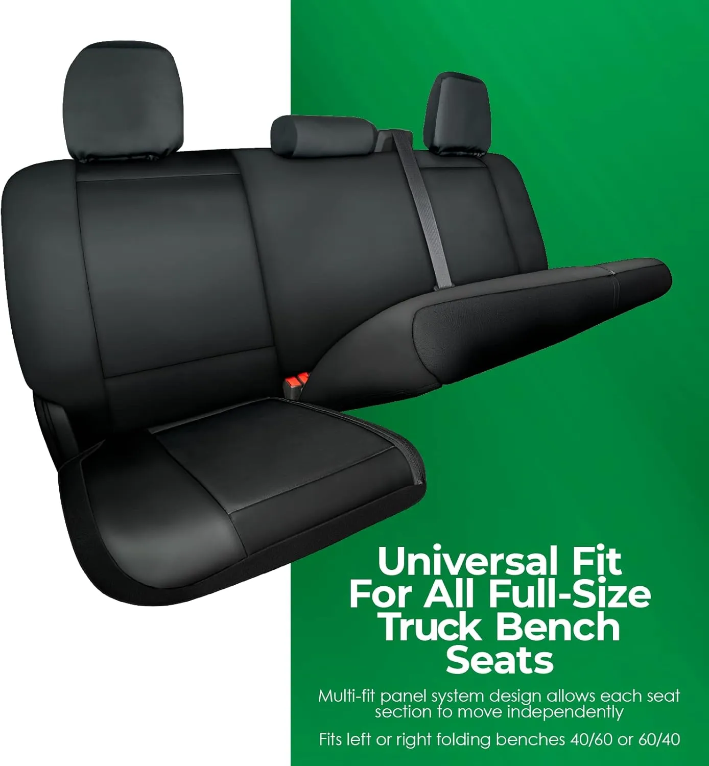 Truck Bench Seat Cover; Universal Design Fits Silverado F-150 Ram Sierra Titan Tundra Full-Size Pick-up Trucks; Faux Leather; All Folding Bench,Split or Standard Seats, Black (1370036SG)