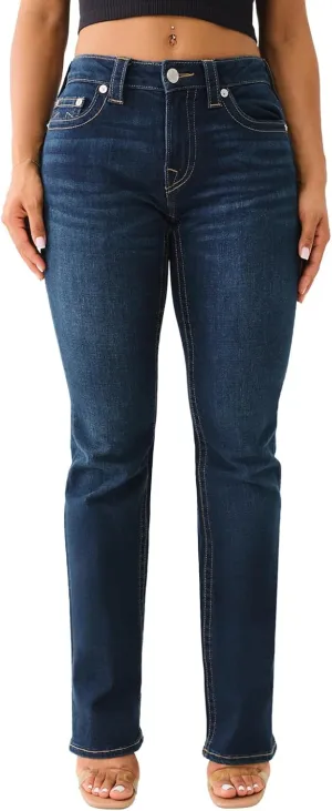True Religion Women's Becca Mid Rise Bootcut Crystal Flap - Single Needle Stitching Peak Spot Jeans Pant