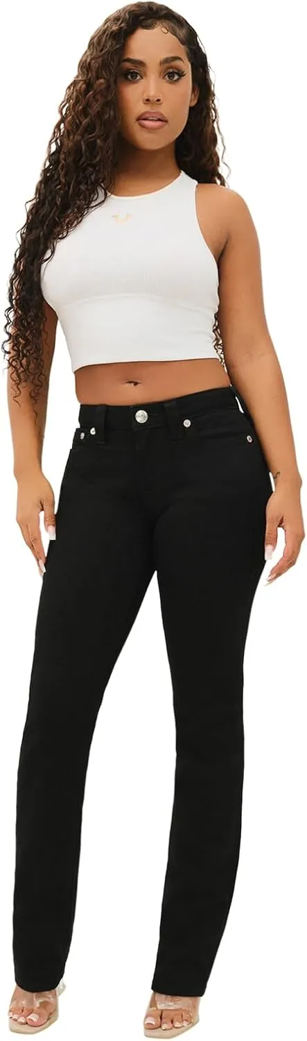 True Religion Women's Billie Mid Rise Straight Stretch Single Needle Stitching Jeans Pant