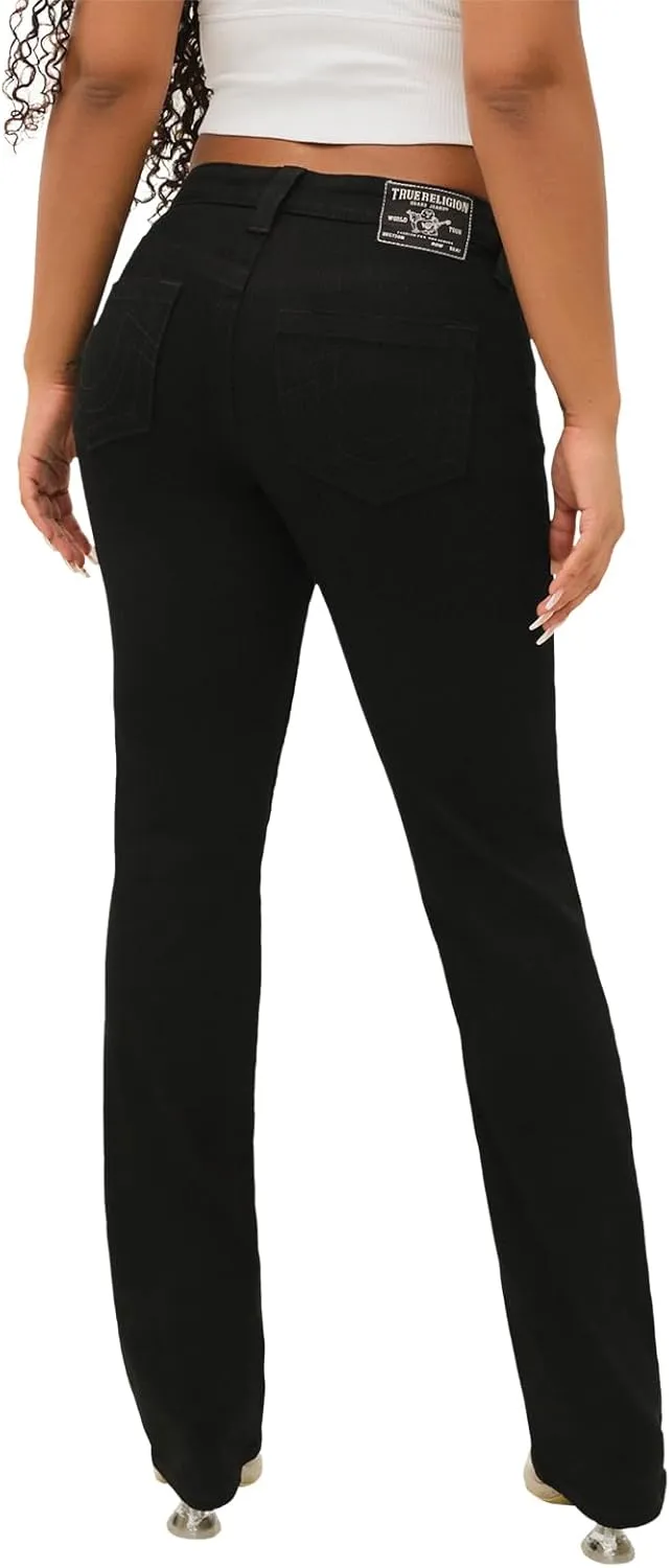 True Religion Women's Billie Mid Rise Straight Stretch Single Needle Stitching Jeans Pant
