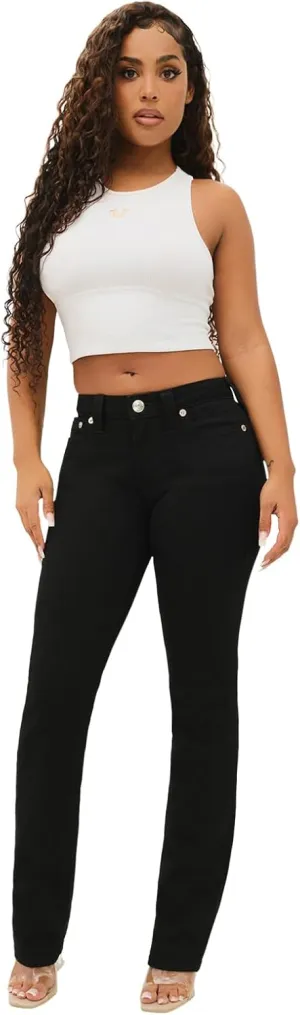 True Religion Women's Billie Mid Rise Straight Stretch Single Needle Stitching Jeans Pant