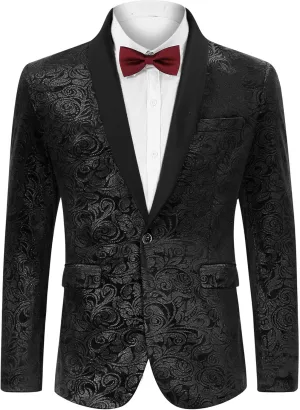 TURETRENDY Mens Floral Tuxedo Suit Jacket Stylish Dinner Blazer Jackets for Wedding Party Prom