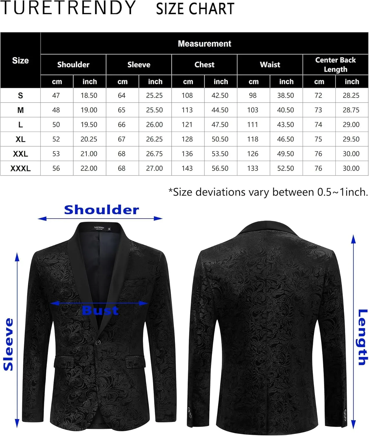 TURETRENDY Mens Floral Tuxedo Suit Jacket Stylish Dinner Blazer Jackets for Wedding Party Prom