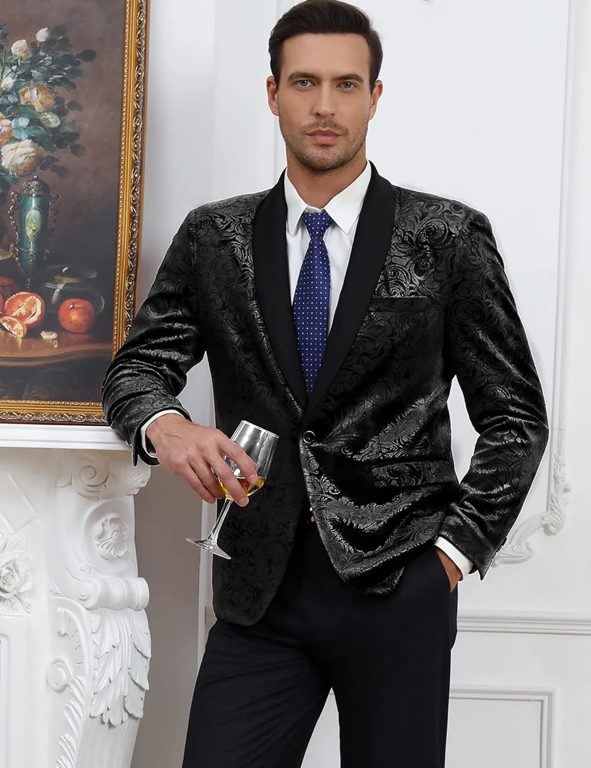 TURETRENDY Mens Floral Tuxedo Suit Jacket Stylish Dinner Blazer Jackets for Wedding Party Prom