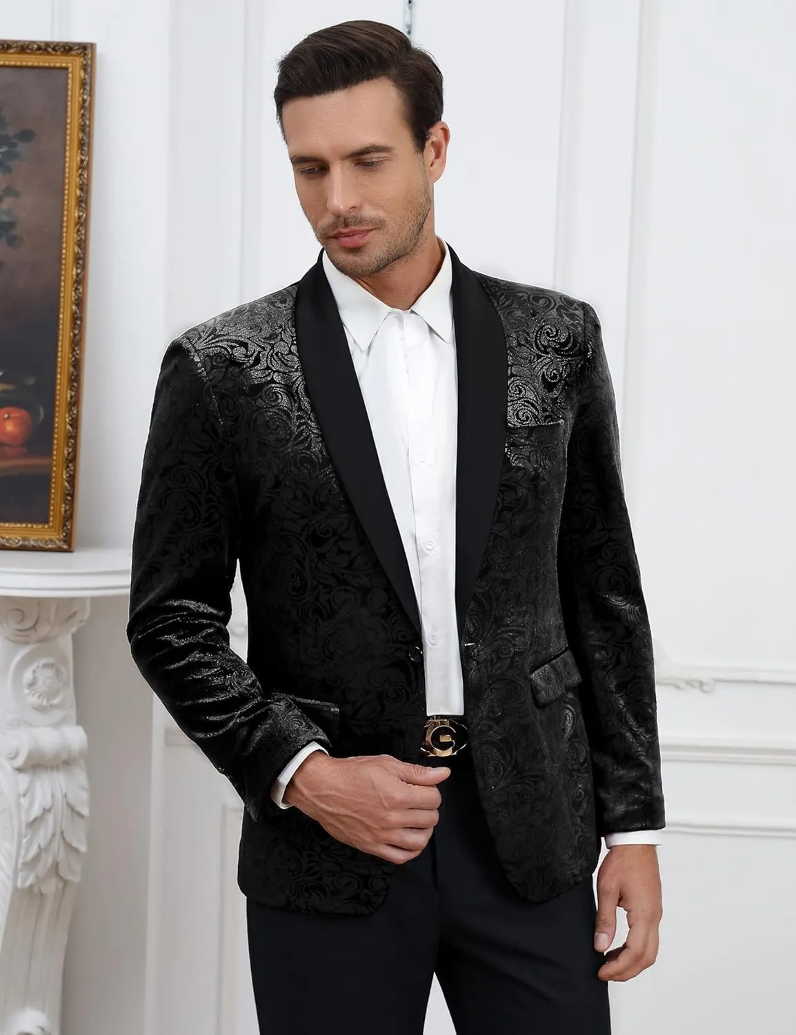 TURETRENDY Mens Floral Tuxedo Suit Jacket Stylish Dinner Blazer Jackets for Wedding Party Prom