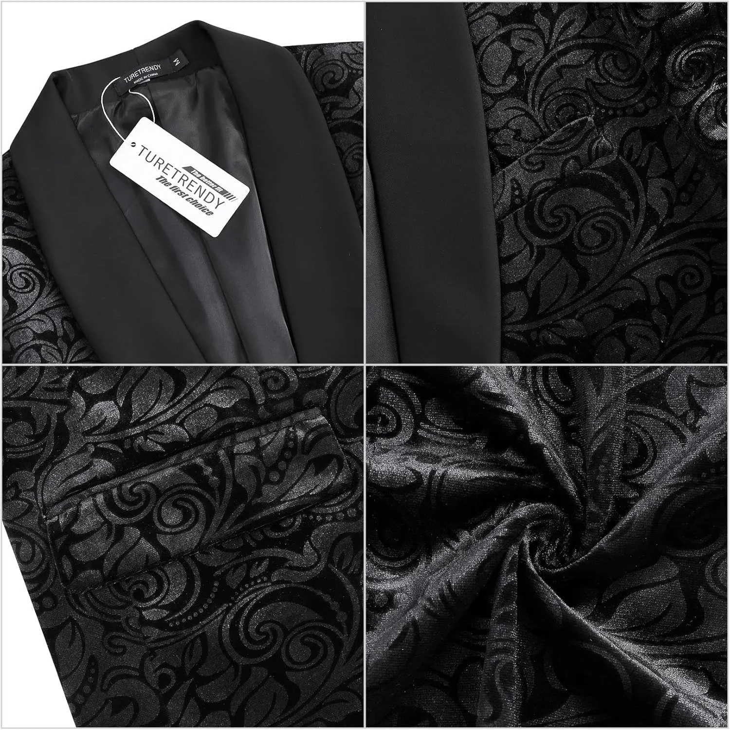 TURETRENDY Mens Floral Tuxedo Suit Jacket Stylish Dinner Blazer Jackets for Wedding Party Prom