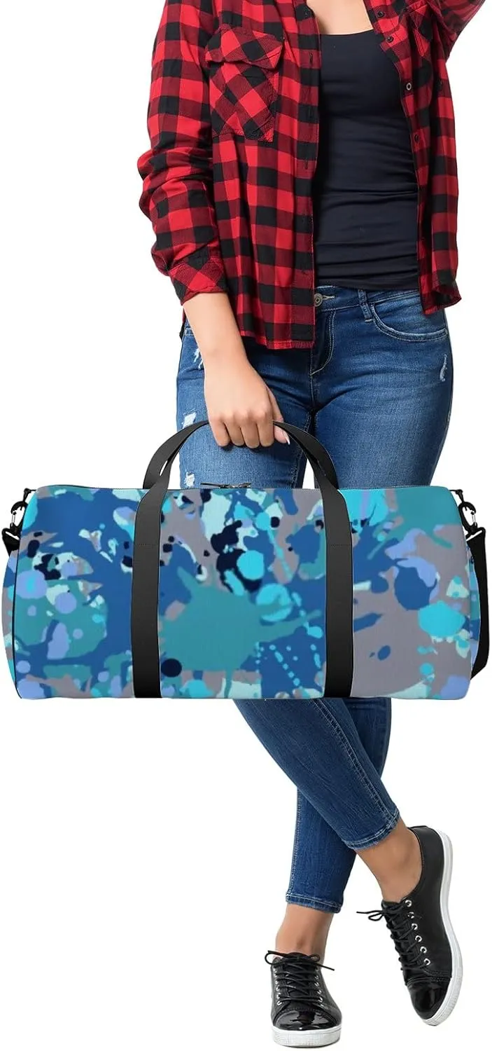 Turquoise Brown Blue Black Artistic Ink Sports Bag Tote Bag Waterproof Gym Bag with Shoulder Strap Zipper 2 Side Pockets for Men and Women, Travel and Storage Shoulder Bag.