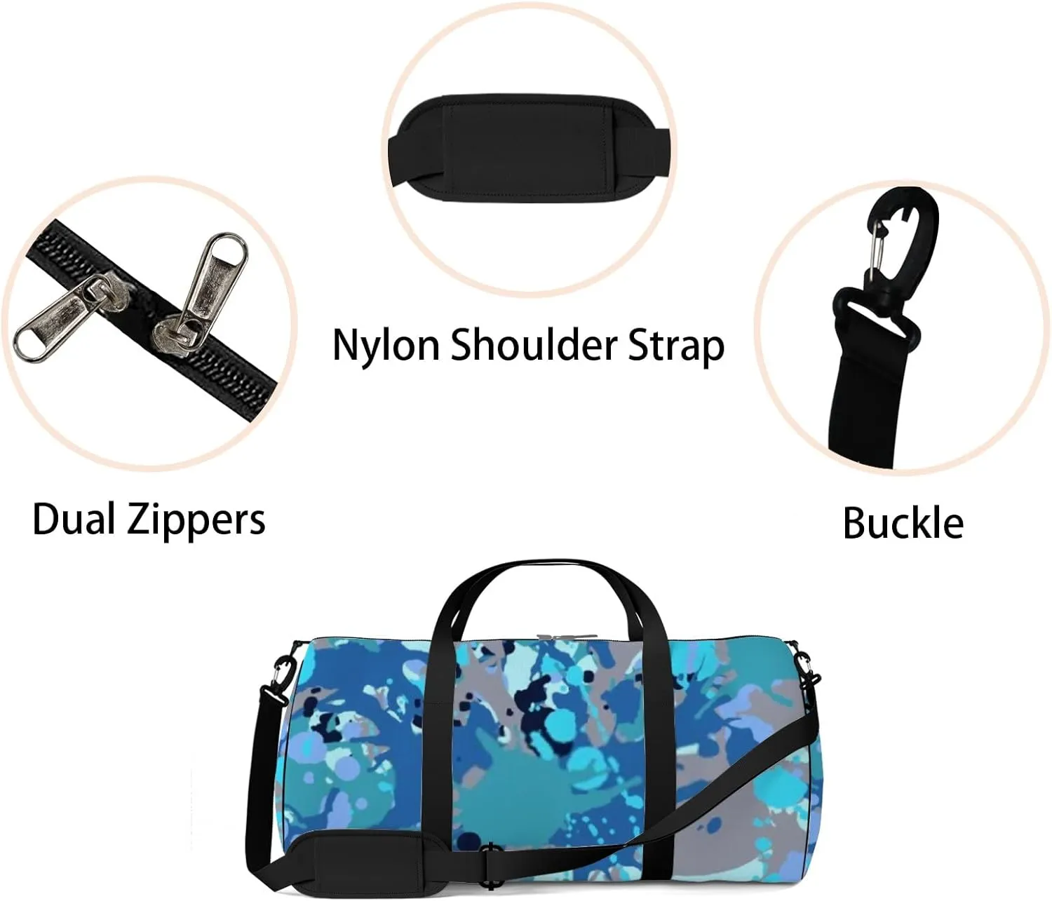 Turquoise Brown Blue Black Artistic Ink Sports Bag Tote Bag Waterproof Gym Bag with Shoulder Strap Zipper 2 Side Pockets for Men and Women, Travel and Storage Shoulder Bag.