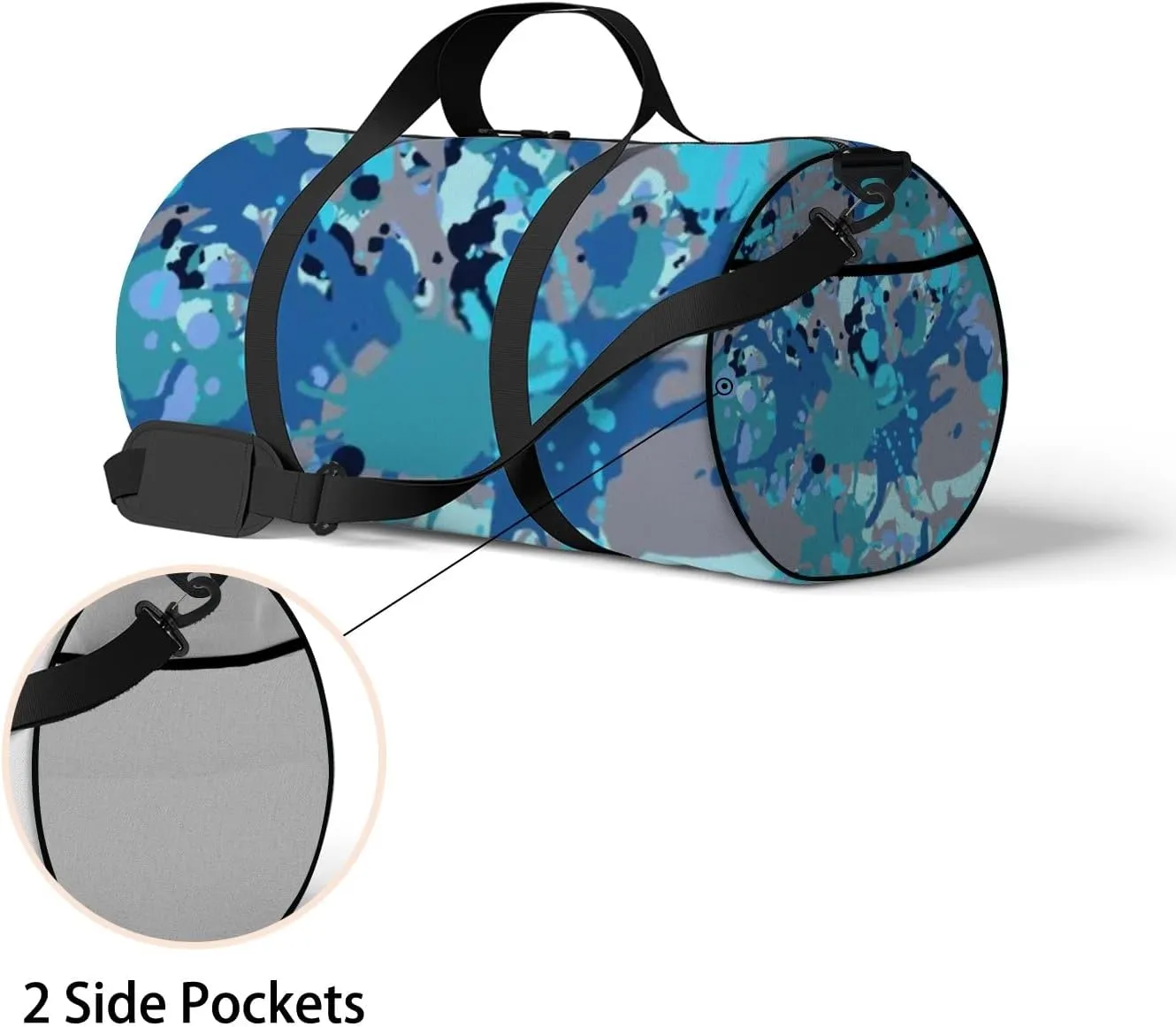 Turquoise Brown Blue Black Artistic Ink Sports Bag Tote Bag Waterproof Gym Bag with Shoulder Strap Zipper 2 Side Pockets for Men and Women, Travel and Storage Shoulder Bag.