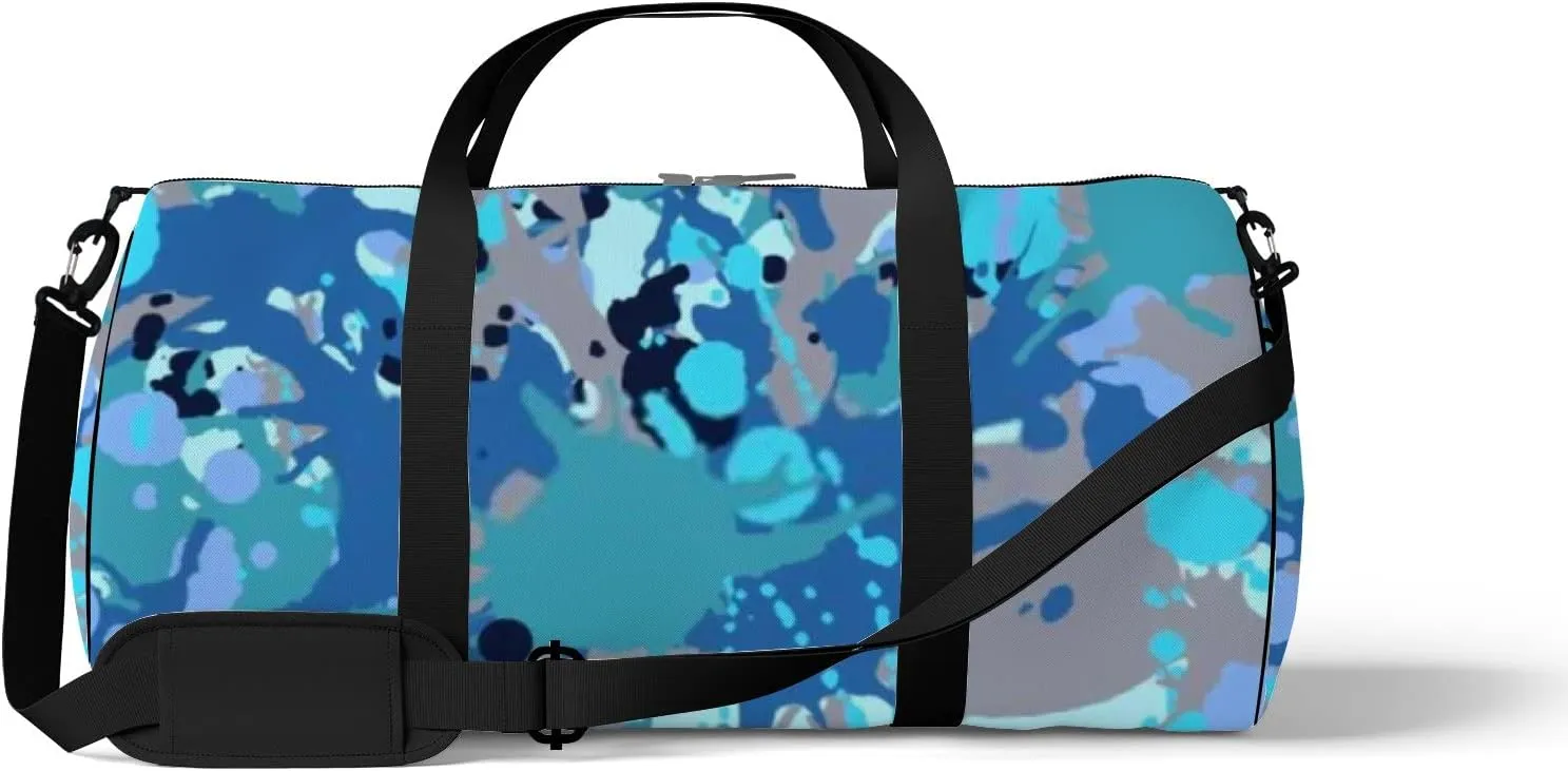 Turquoise Brown Blue Black Artistic Ink Sports Bag Tote Bag Waterproof Gym Bag with Shoulder Strap Zipper 2 Side Pockets for Men and Women, Travel and Storage Shoulder Bag.