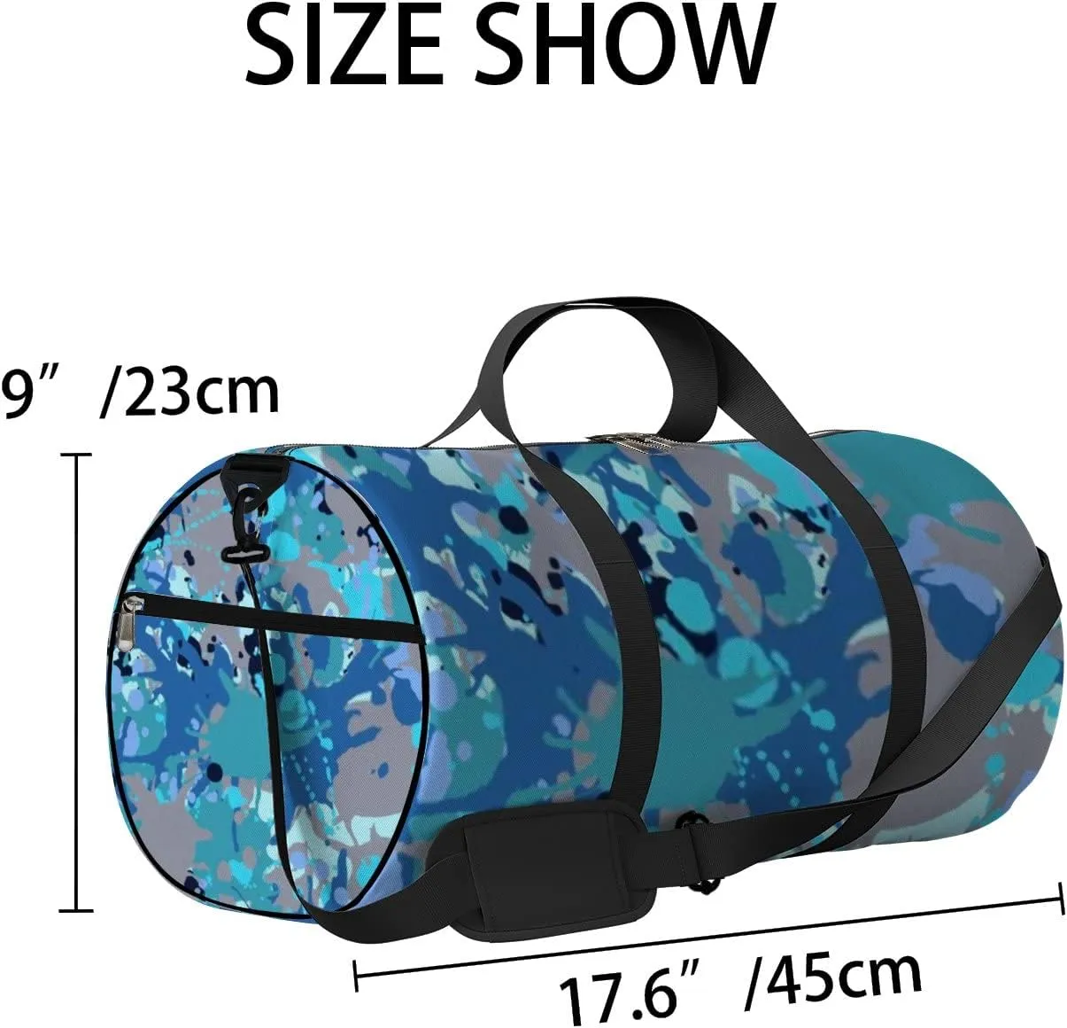 Turquoise Brown Blue Black Artistic Ink Sports Bag Tote Bag Waterproof Gym Bag with Shoulder Strap Zipper 2 Side Pockets for Men and Women, Travel and Storage Shoulder Bag.