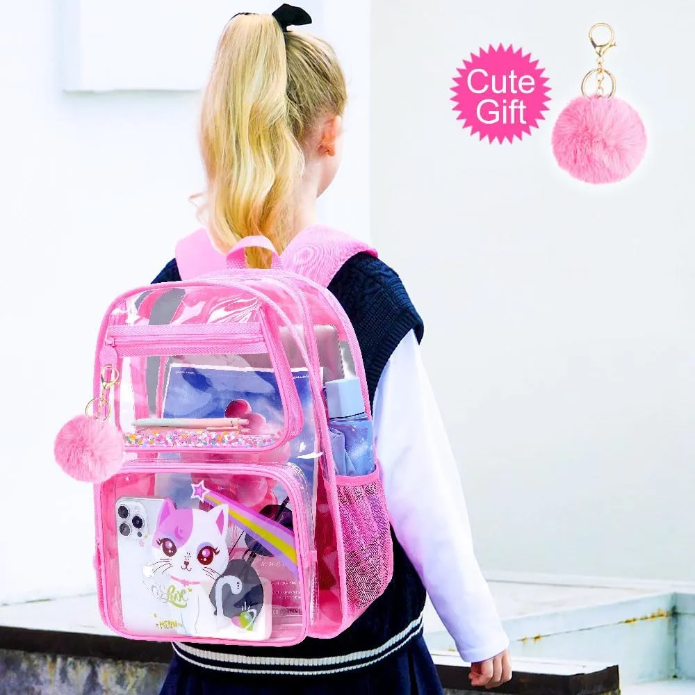 UFNDC 3PCS Clear Backpack for Girls and Boys, Unicorn Cat Transparent Bookbag, See Through School Bag for Kids Elementary