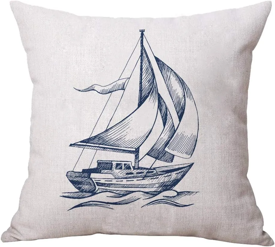 ULOVE LOVE YOURSELF Coastal Sailing Throw Pillow Case Blue Compass/Anchor/Sailboat/Navigation Pattern Ocean Theme Cushion Covers Nautical Beach Decorative Pillowcases 18×18 Inch,4Pack