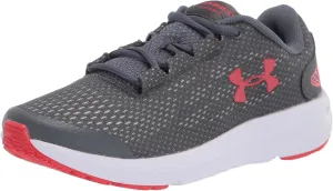 Under Armour Grade School Charged Pursuit 2 Running Shoe, Pitch Gray (102)/White, 5.5