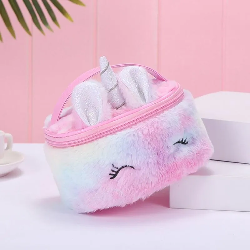 Unicorn Colorful Plush Makeup Bag