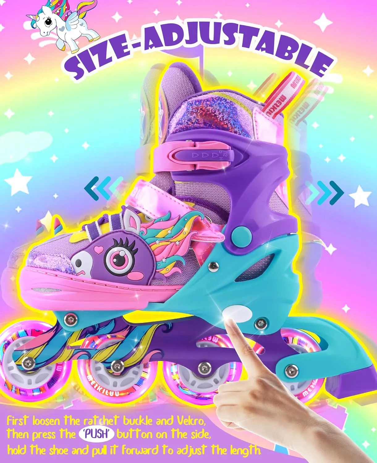 Unicorn Kids Inline Skates for Girls Women,WESKIFAN Rainbow Blades Skates with Shiny Light up Wheels&Adjustable Ages 6-8-12 Year Old, Roller Skates for Birthday Xmas Gifts Toys, Patines para Niñas