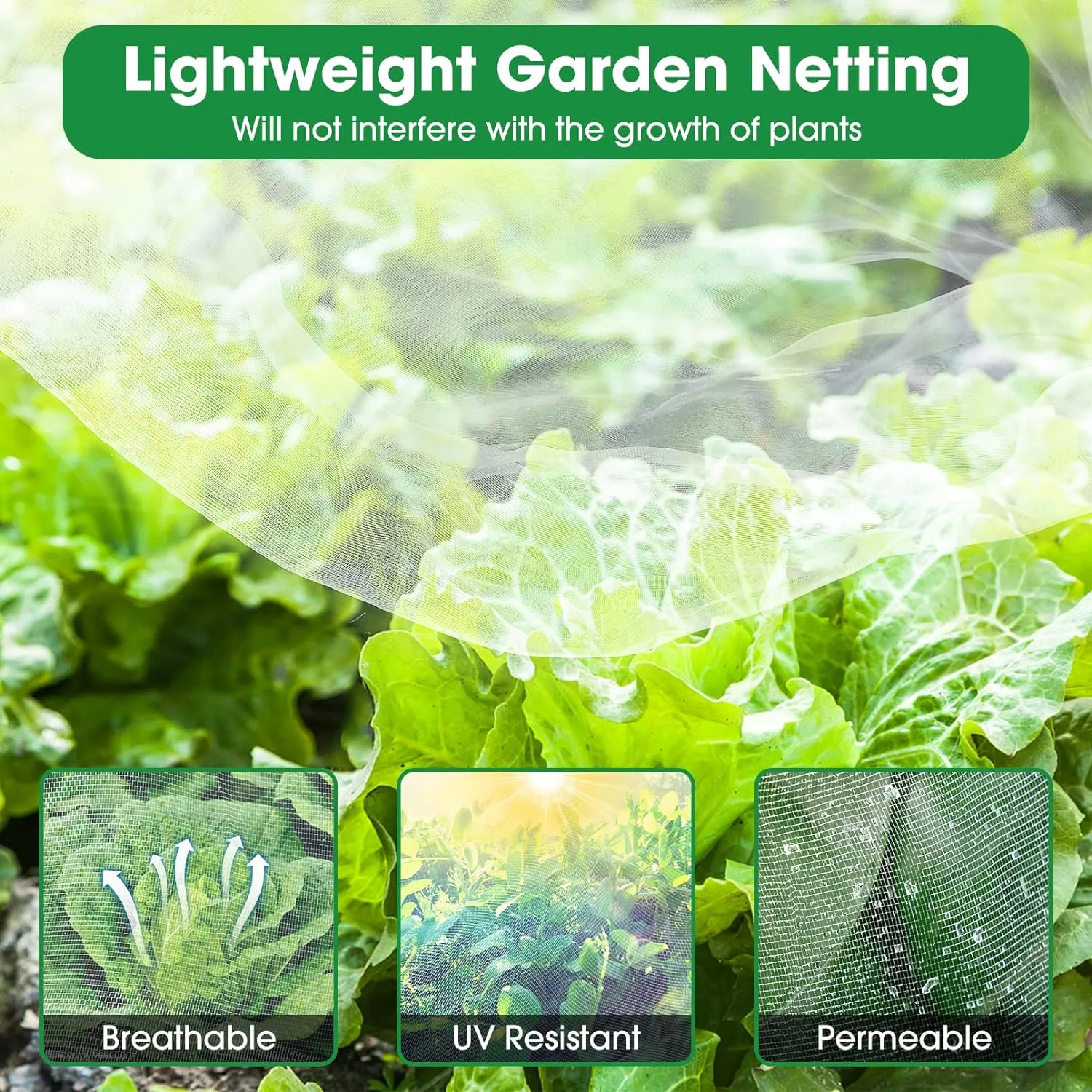 Unves Garden Netting, 10 x 30 Ft Garden Mesh Mosquito Netting, Reusable Plant Cover Bug Insect Brid Net for Protecting Vegetables Fruits Trees Flowers Blueberries Tomatoes