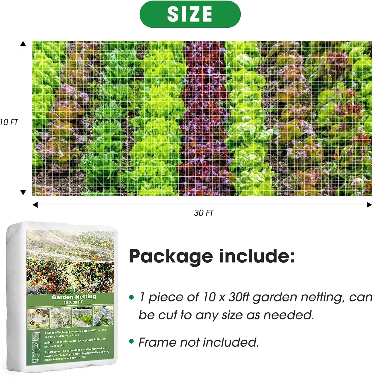 Unves Garden Netting, 10 x 30 Ft Garden Mesh Mosquito Netting, Reusable Plant Cover Bug Insect Brid Net for Protecting Vegetables Fruits Trees Flowers Blueberries Tomatoes
