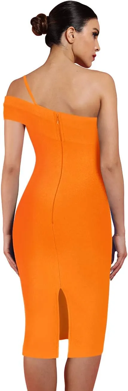 UONBOX Women's Cut Out One Shoulder Sleeveless Split Club Party Fashion Bandage Dress