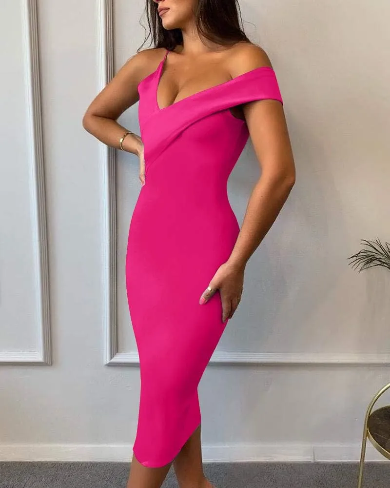UONBOX Women's Cut Out One Shoulder Sleeveless Split Club Party Fashion Bandage Dress