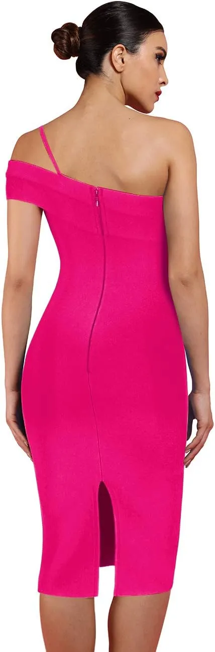 UONBOX Women's Cut Out One Shoulder Sleeveless Split Club Party Fashion Bandage Dress