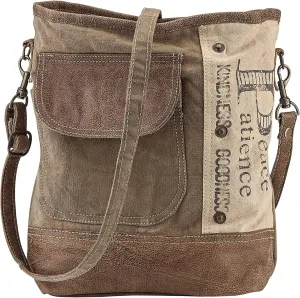 Upcycled Canvas Shoulder Bag, Earth Friendly Tote, Inspirational Words, No Two Alike, Adjustable Strap, Fully Lined, Zip Closure,12” x 12 ¾”