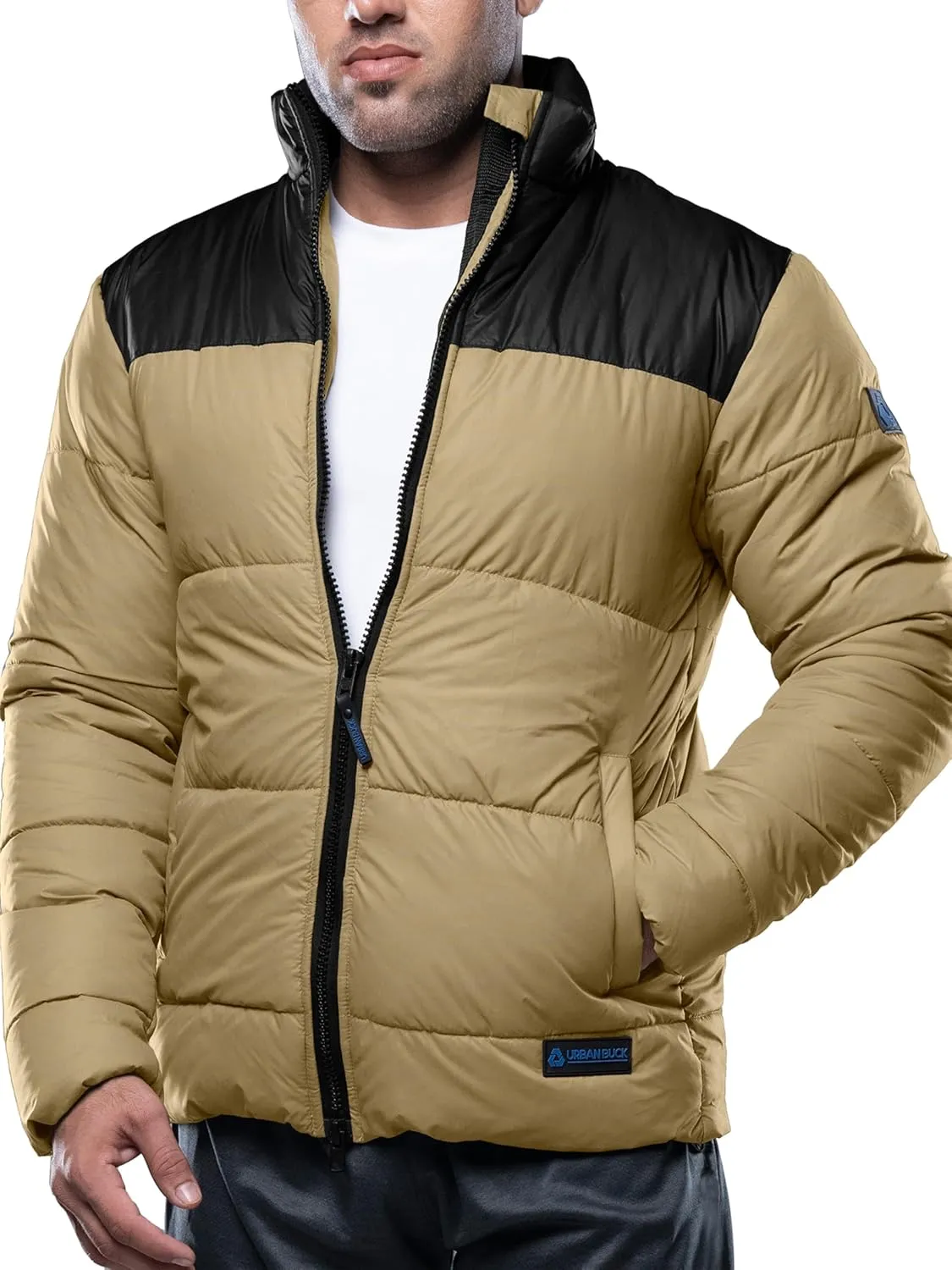 URBAN BUCK Mens Faux Fur Trimmed Hood Puffer Jacket Midweight Winter Down Windproof & Water Repellent Men Climbing Jackets