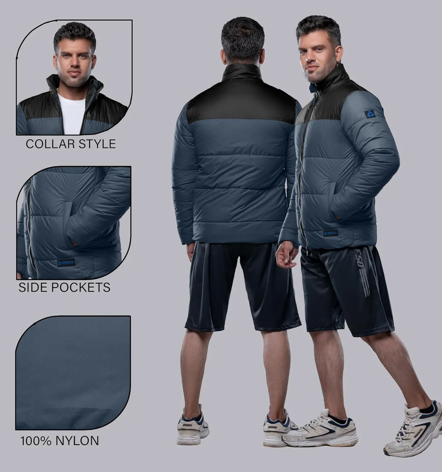 URBAN BUCK Mens Faux Fur Trimmed Hood Puffer Jacket Midweight Winter Down Windproof & Water Repellent Men Climbing Jackets