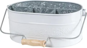 Utensil Caddy For Parties, Utensil Caddy For Kitchen Countertop, Galvalined Metal Caddy, Plate And Utensil Caddy, Picnic Utensil Caddy - Flower Design - Chalk White