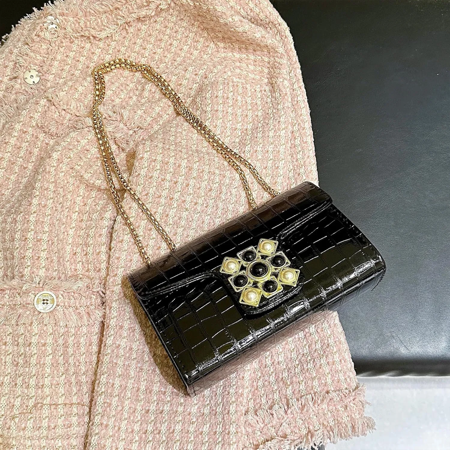 UTOTEBAG Crossbody Bags for Women Small Purse PU Leather Shoulder Bag Trendy Handbag Satchel Evening Bag with Chain Strap
