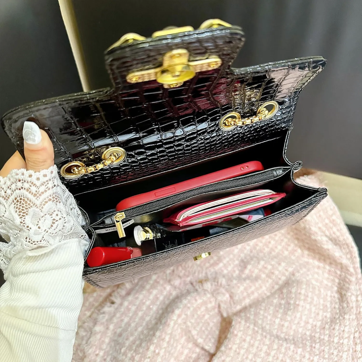 UTOTEBAG Crossbody Bags for Women Small Purse PU Leather Shoulder Bag Trendy Handbag Satchel Evening Bag with Chain Strap