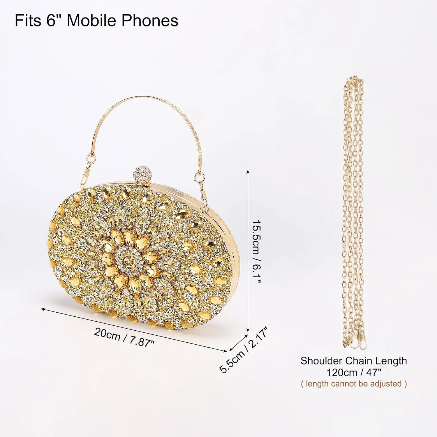 uxcell Evening Bags for Women, Sparkly Crystal Rhinestone Clutch Purse with Chain Strap Shoulder Bag Handbag