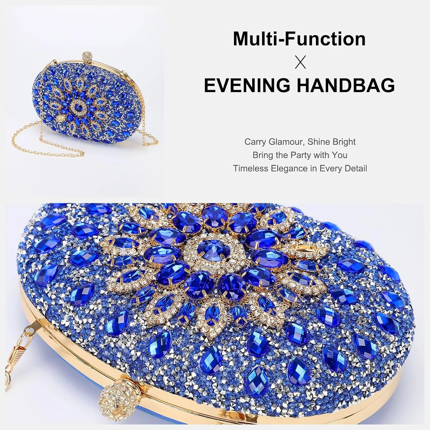 uxcell Evening Bags for Women, Sparkly Crystal Rhinestone Clutch Purse with Chain Strap Shoulder Bag Handbag