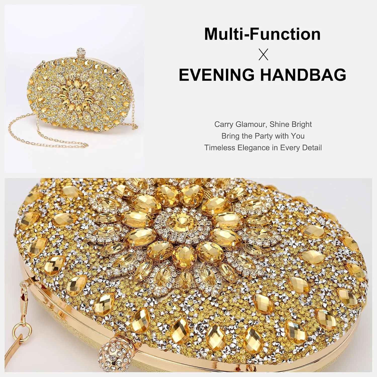 uxcell Evening Bags for Women, Sparkly Crystal Rhinestone Clutch Purse with Chain Strap Shoulder Bag Handbag