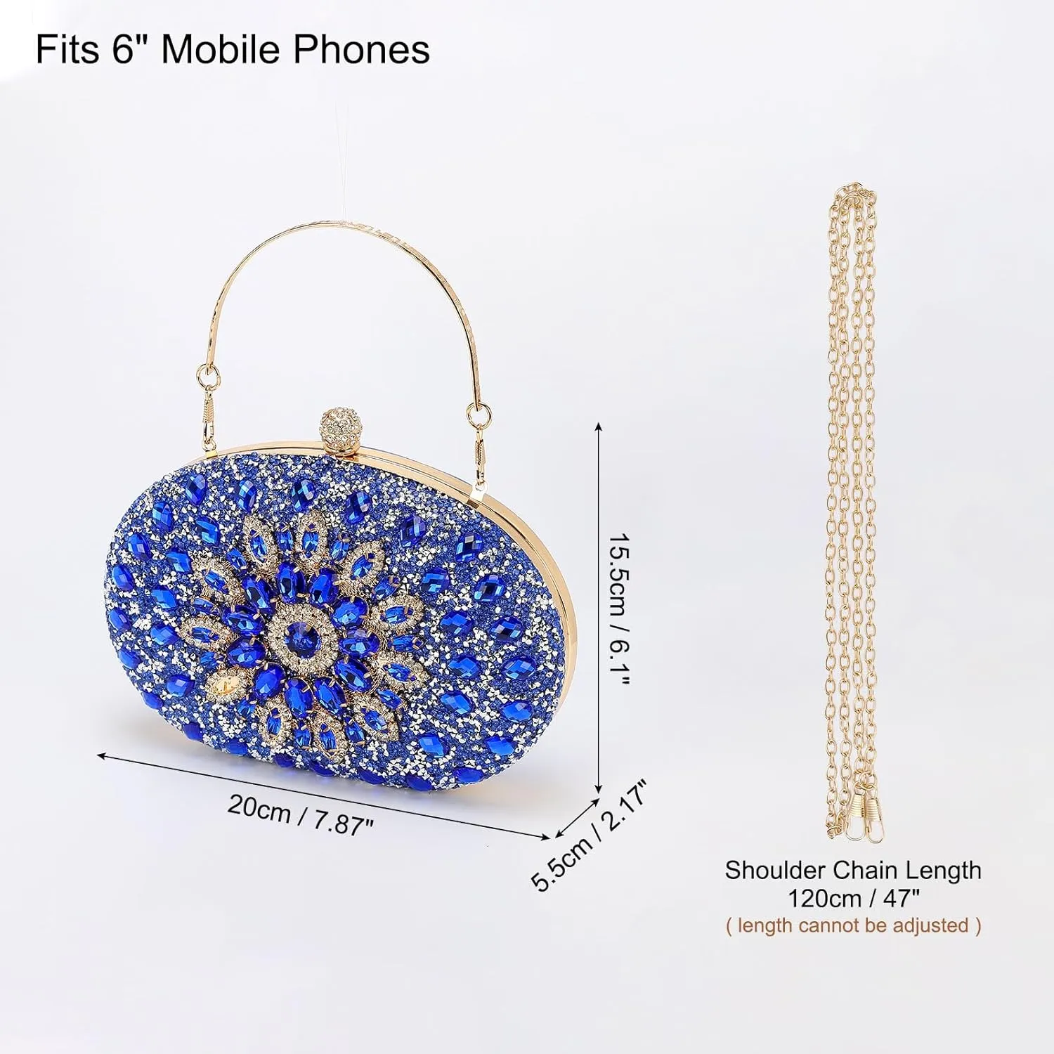 uxcell Evening Bags for Women, Sparkly Crystal Rhinestone Clutch Purse with Chain Strap Shoulder Bag Handbag