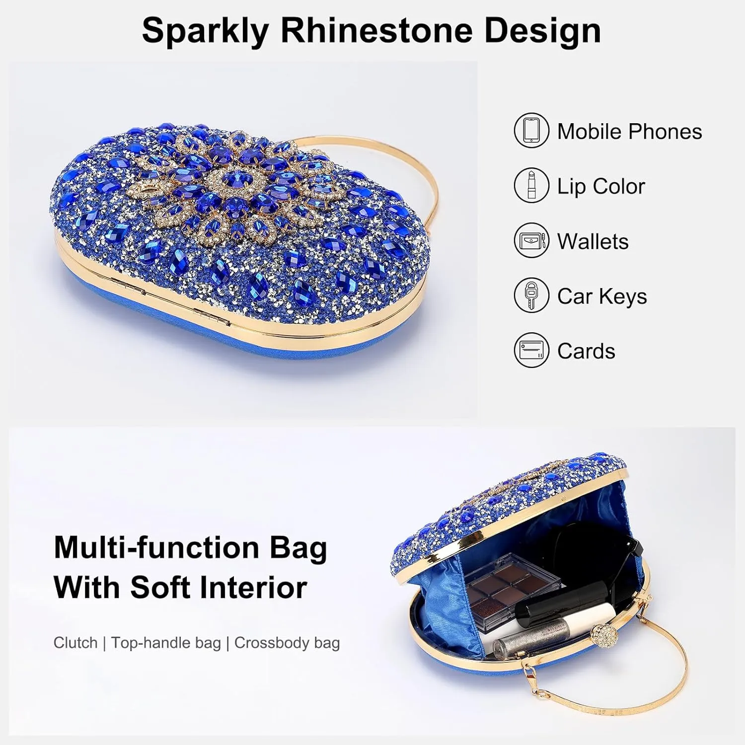 uxcell Evening Bags for Women, Sparkly Crystal Rhinestone Clutch Purse with Chain Strap Shoulder Bag Handbag
