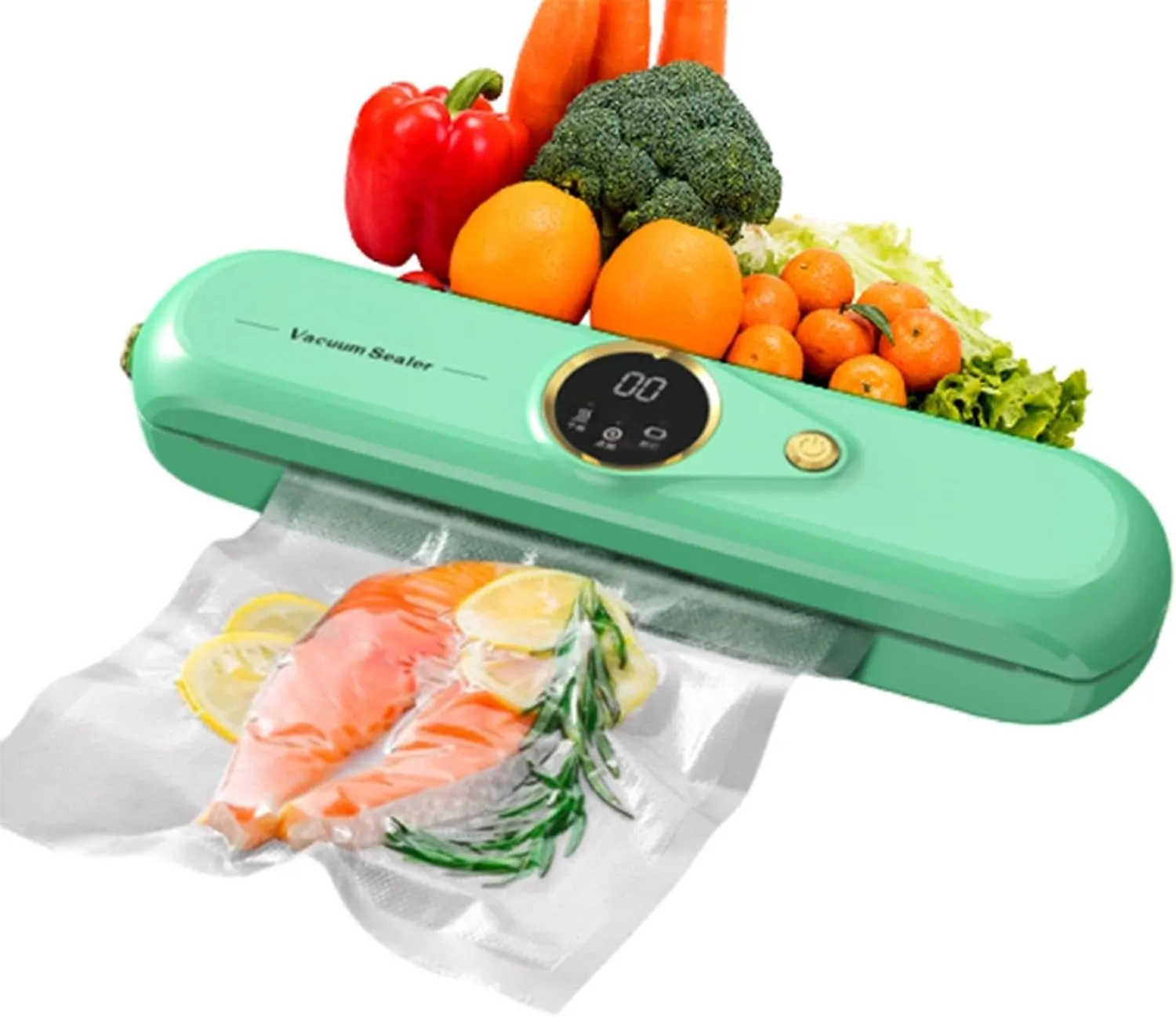 Vacuum Sealer Machine for Food Preservation, Compact Food Saver with Dry & Moist Modes, One-Touch Auto Sealing, Includes 3 Vacuum Seal Bags, Space-Saving Design for Home Kitchen Use (Green)