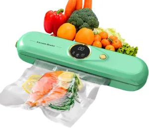 Vacuum Sealer Machine for Food Preservation, Compact Food Saver with Dry & Moist Modes, One-Touch Auto Sealing, Includes 3 Vacuum Seal Bags, Space-Saving Design for Home Kitchen Use (Green)