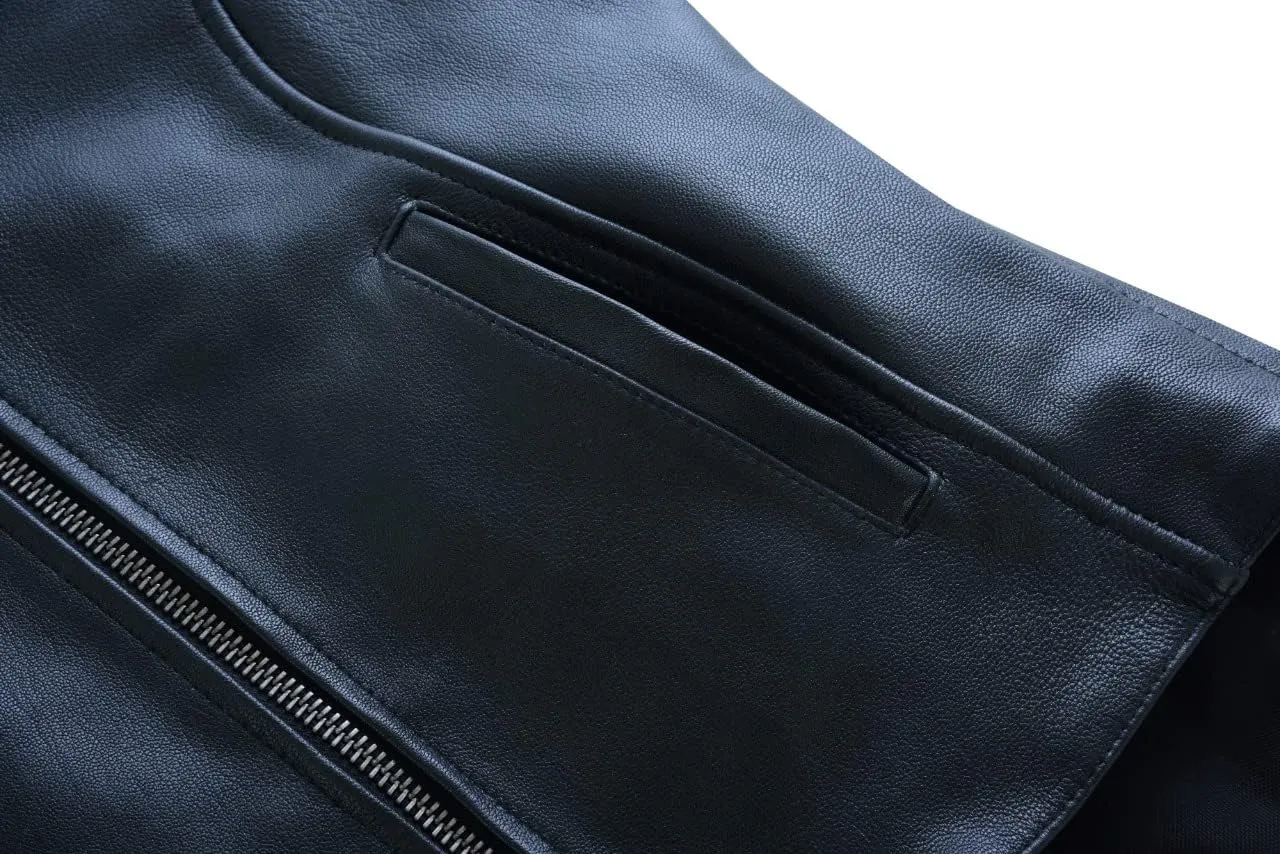 Vance Leather USA Women's Black Waxed Soft Cowhide Leather Sporty Scooter Crossover Biker Motorcycle Riding Jacket