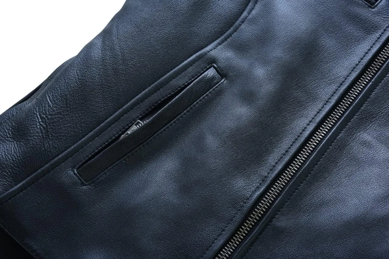 Vance Leather USA Women's Black Waxed Soft Cowhide Leather Sporty Scooter Crossover Biker Motorcycle Riding Jacket