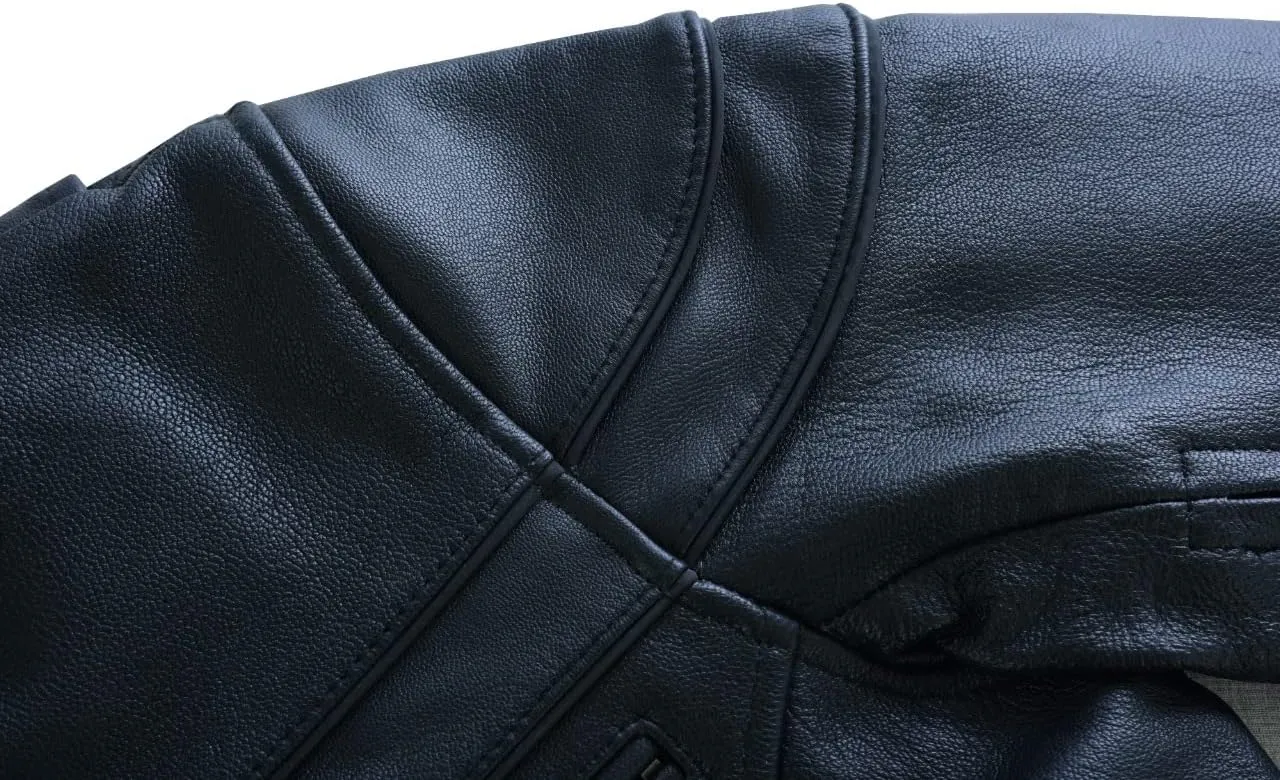 Vance Leather USA Women's Black Waxed Soft Cowhide Leather Sporty Scooter Crossover Biker Motorcycle Riding Jacket