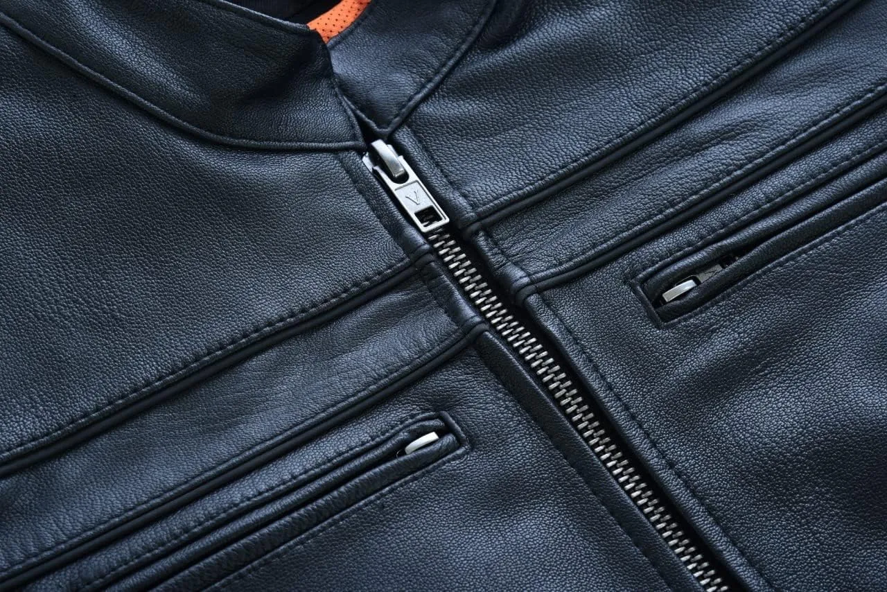 Vance Leather USA Women's Black Waxed Soft Cowhide Leather Sporty Scooter Crossover Biker Motorcycle Riding Jacket