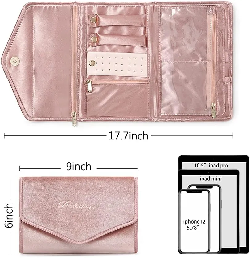 VanFn Jewelry Rolls, Travel Jewelry Organizer Roll, Foldable Jewelry Case, Women Jewelry Storage Bag for Journey-Rings, Necklaces, Earrings, Bracelets, Watches, Brooches P.Travel Series