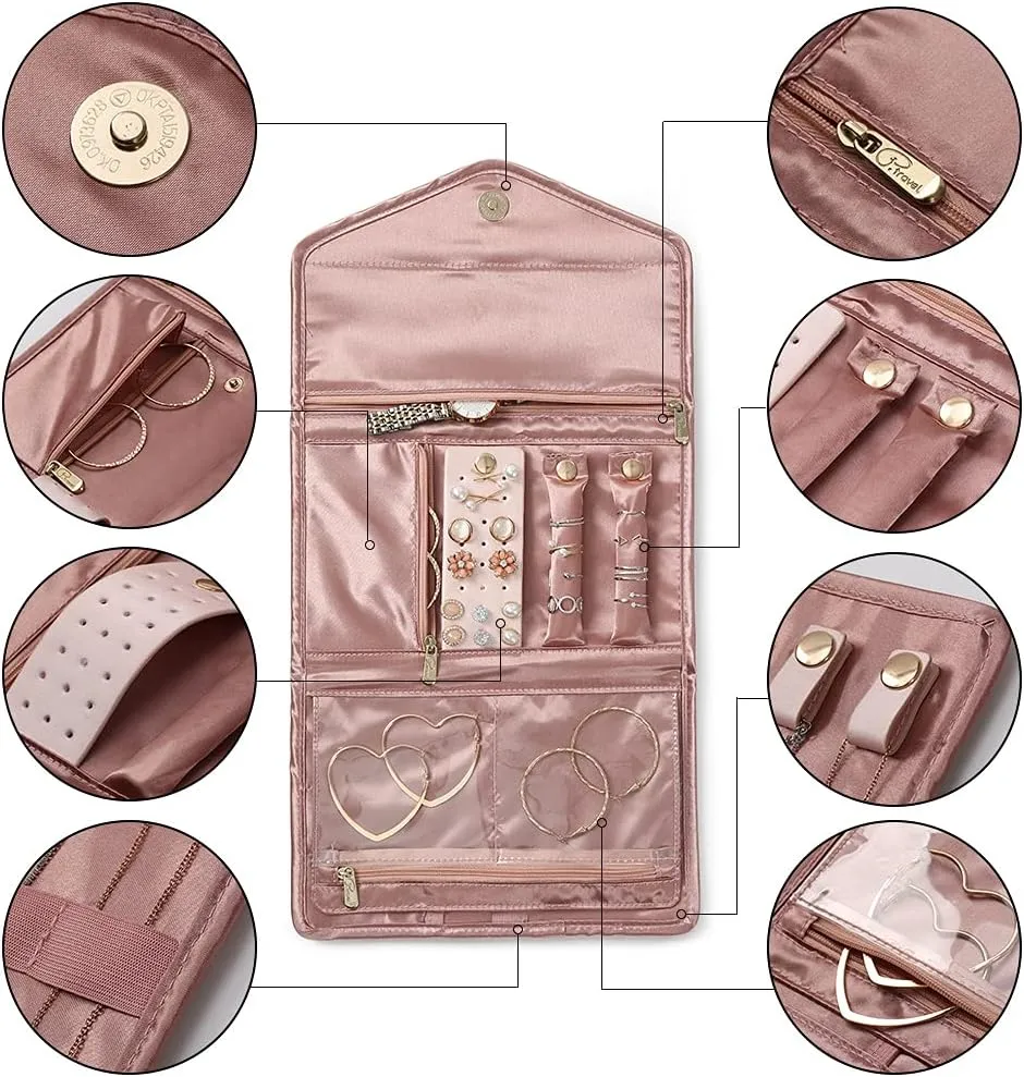 VanFn Jewelry Rolls, Travel Jewelry Organizer Roll, Foldable Jewelry Case, Women Jewelry Storage Bag for Journey-Rings, Necklaces, Earrings, Bracelets, Watches, Brooches P.Travel Series