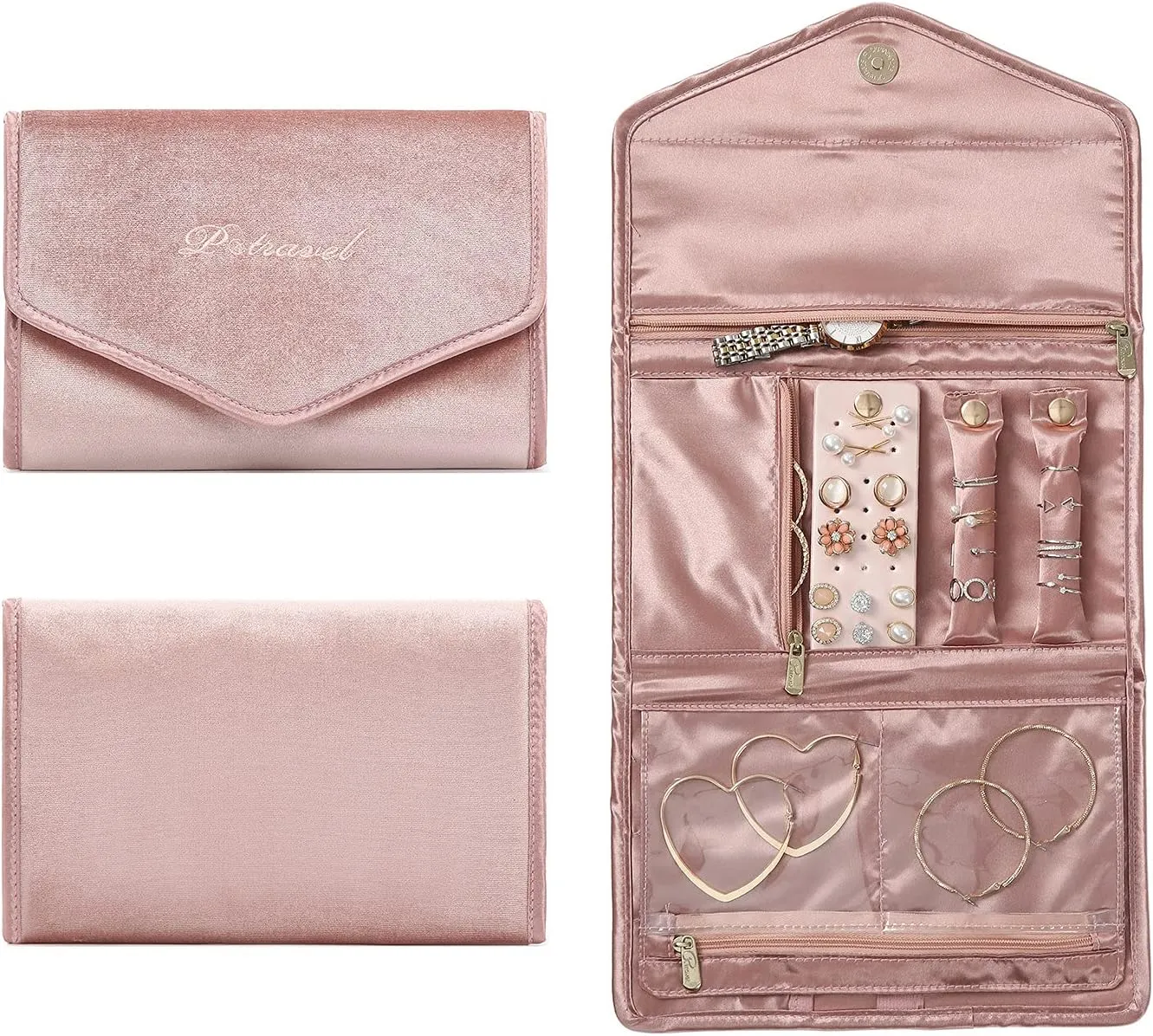 VanFn Jewelry Rolls, Travel Jewelry Organizer Roll, Foldable Jewelry Case, Women Jewelry Storage Bag for Journey-Rings, Necklaces, Earrings, Bracelets, Watches, Brooches P.Travel Series