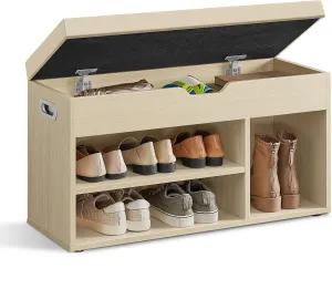 VASAGLE CUSTOS Collection - Storage Bench with Cushion, Shoe Bench, Padded Seat, Hidden Storage, Entryway, Hold up to 300 lb, 11.8 x 31.5 x 17.3 Inches, Natural Beige and Cappuccino Beige ULHS030K02