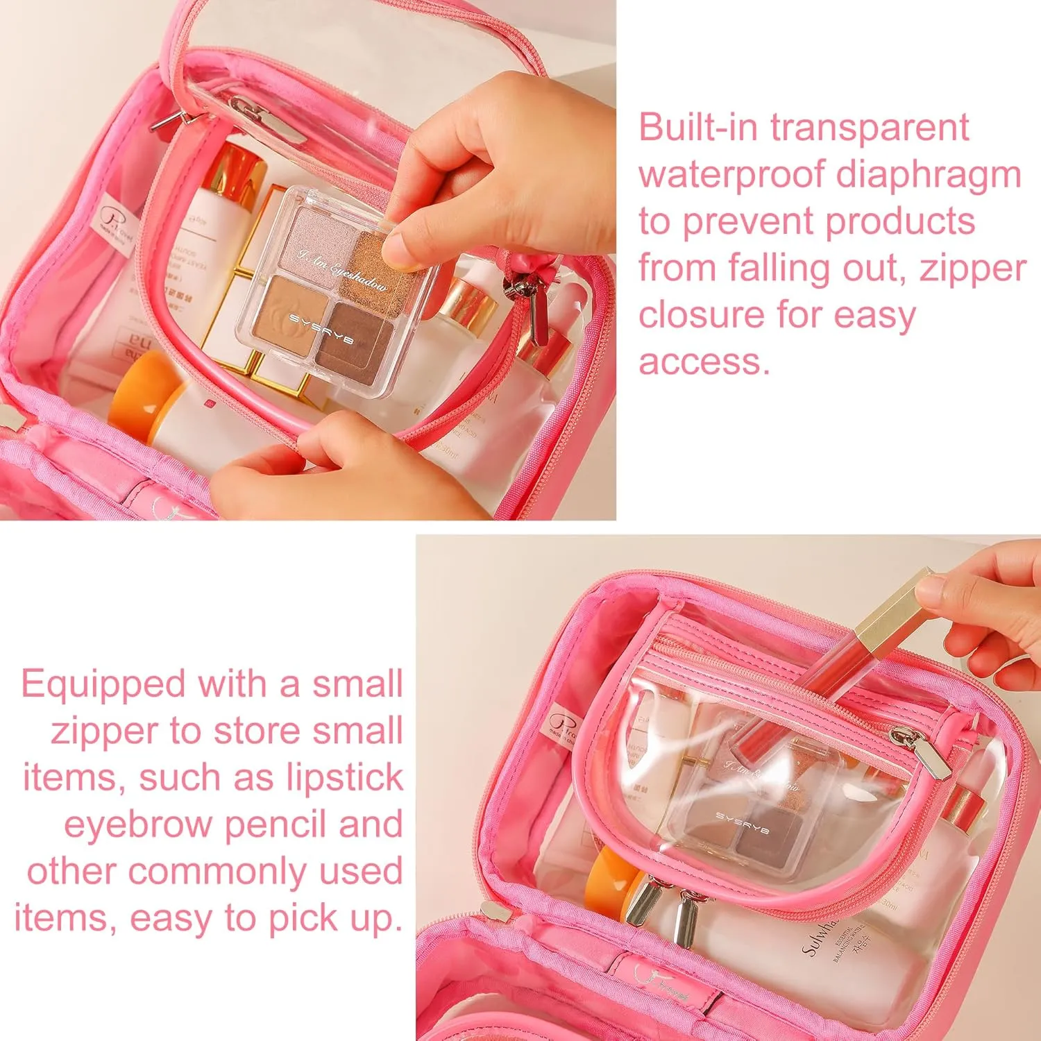 Veki Transparent Makeup Bag Travel Cosmetic Bags Case Waterproof Toiletries Bag Large Capacity Open Storage Bags Organizer With Zipper, Portable Make Up Organizer for Women and Girls